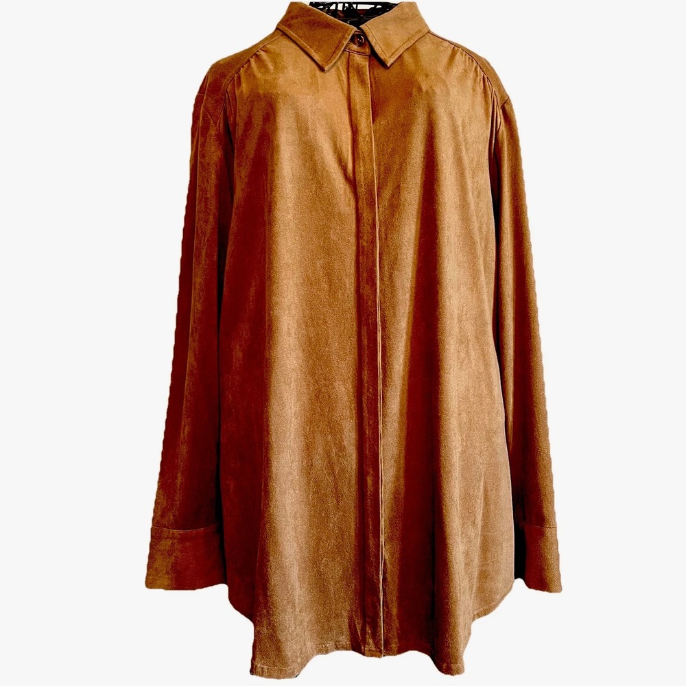 Chicos‎ Women's 2 (L) Faux Suede Shirt Caramel Brown Western Minimalist